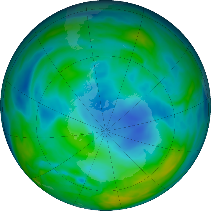Antarctic ozone map for 28 May 2018